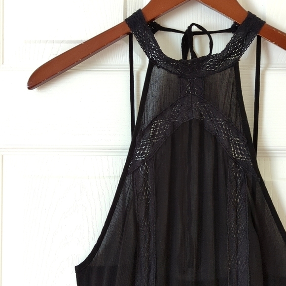Intimately Free People Falling For You Lace Inset Halter Mini Slip Dress Black S - Picture 3 of 15
